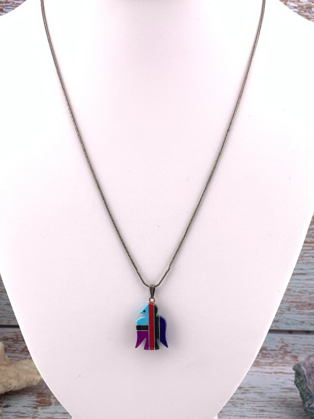 Handcrafted Stone Inlay Bird Native American Necklace Pendant J1456 - Picture 2 of 6
